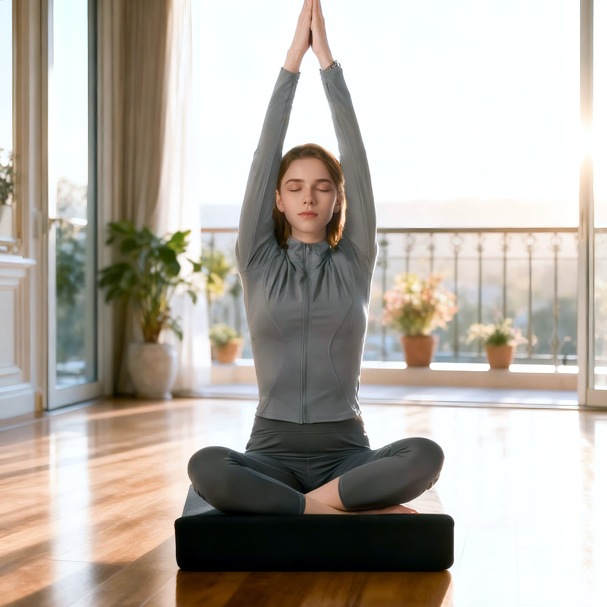 Deluxe Velvet Lotus Meditation Mat, Black