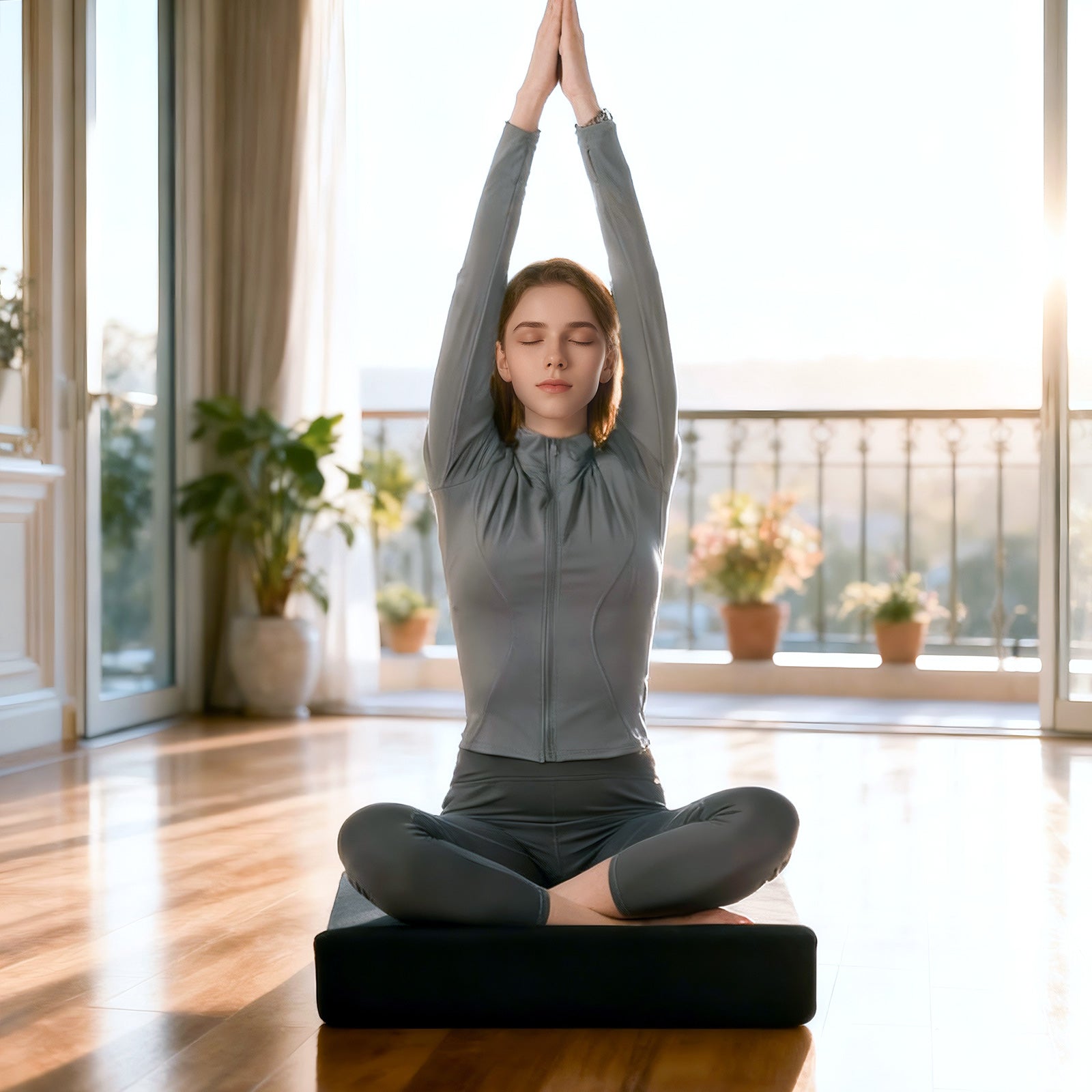 Deluxe Velvet Lotus Meditation Mat, Black