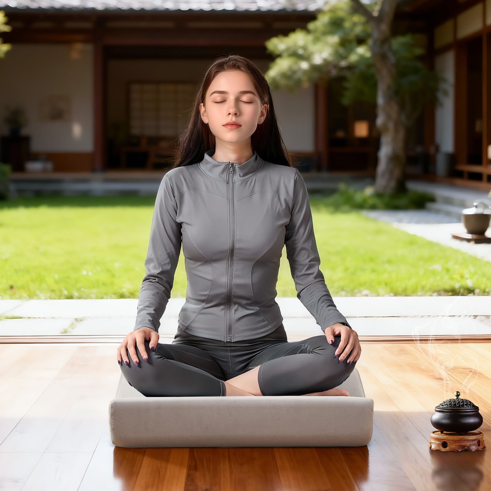 Deluxe Velvet Lotus Meditation Mat, Gray