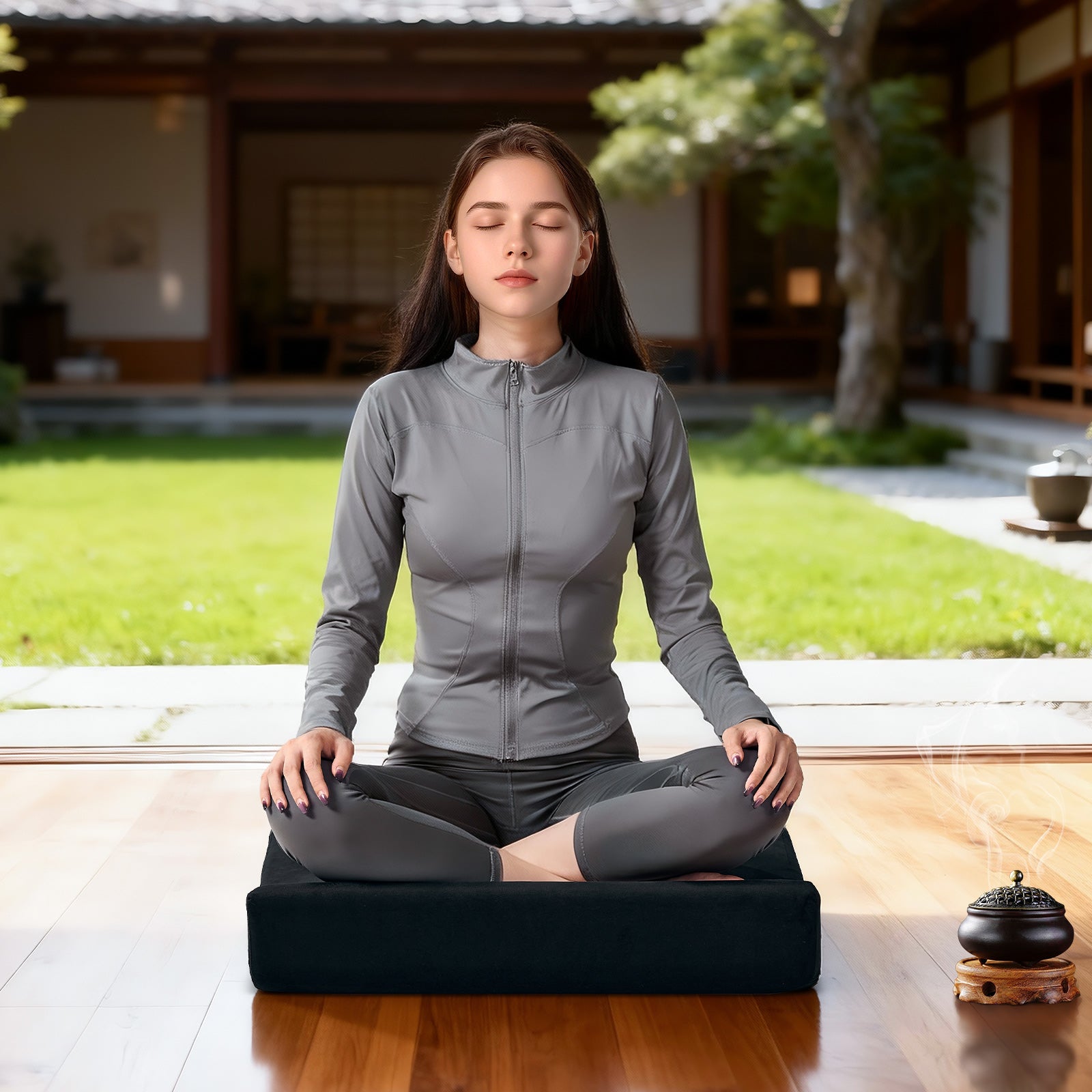 Deluxe Velvet Lotus Meditation Mat, Black